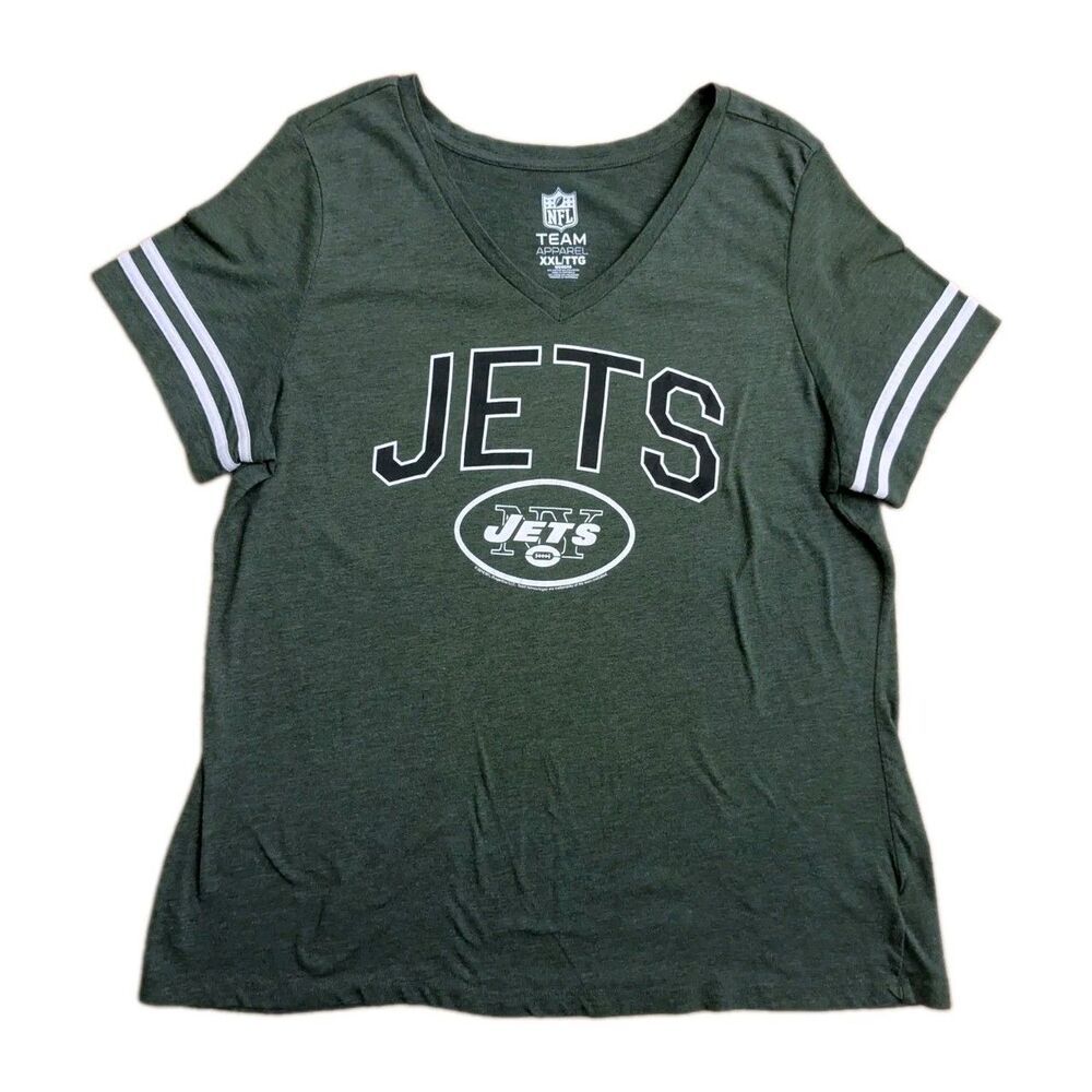 NFL NY Jets T-Shirt Women’s XXL 2XL V-Neck Green Short Sleeve Graphic Tee
